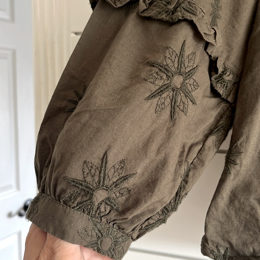 Madewell Embroidered Olive Green Cotton Top - Picture 2 of 5